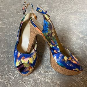 Fun peep toe sling back heels